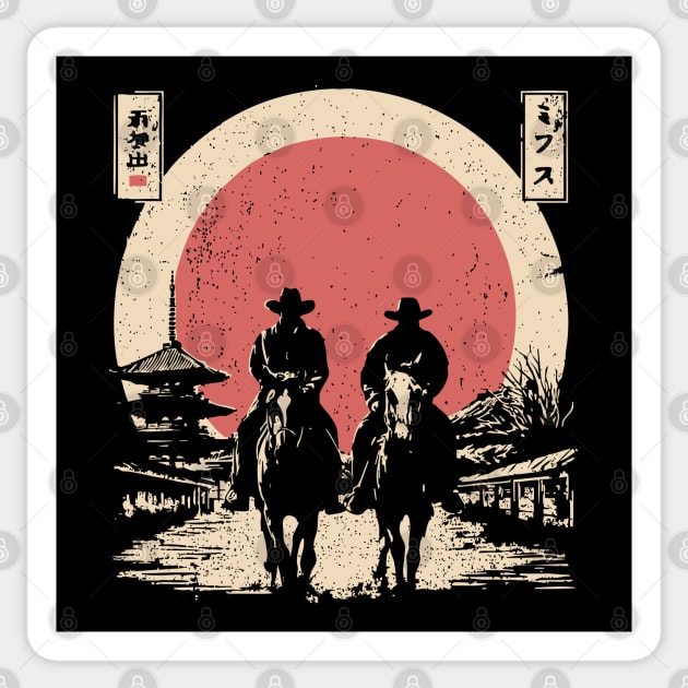 Cowboys in a Japanese Town Ukiyo-e Style Sticker by TuncGK